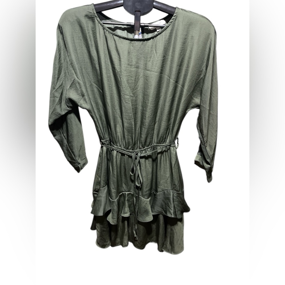 MAXIM Olive Green Tiered Mini Dress